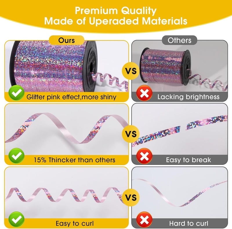 OMISELIO Pink Curling Ribbon, 500 Yard Shiny Metallic Curling Ribbon for Gift Wrapping, Balloons, Baby Showers, Birthdays 3/16 - Image 2